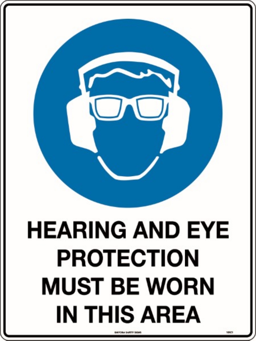 Picture of 600x450mm - Metal, Class 1 Reflective - Hearing And Eye Protection Must Be Worn In This Area