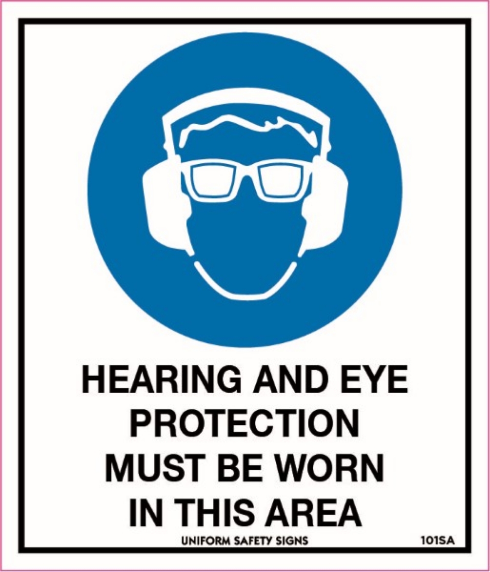 Picture of 90x55mm - Self Adhesive - Sheet of 10 - Hearing and Eye Protection Must be Worn