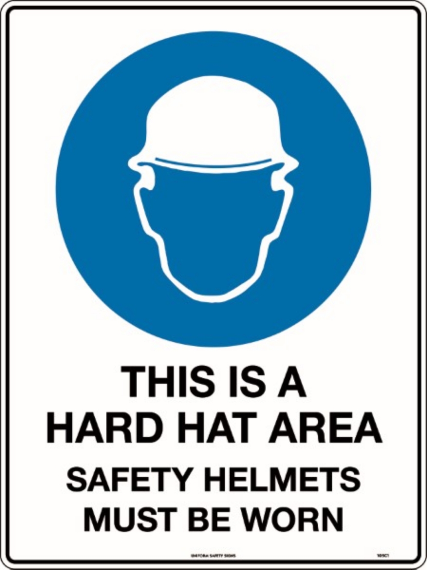 Picture of 300x225mm - Poly - This is a Hard Hat Area Safety Helmets Must be Worn