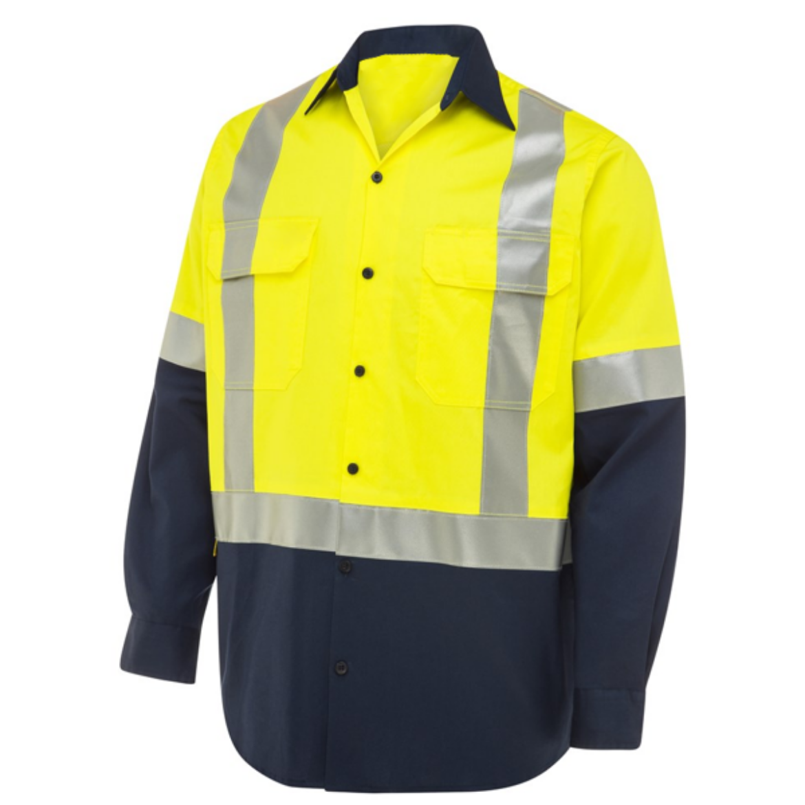 Picture of Summer Weight Cotton Drill Koolflow Venting Long Sleeve H Pattern Reflective Tape Yellow/Navy 4XL