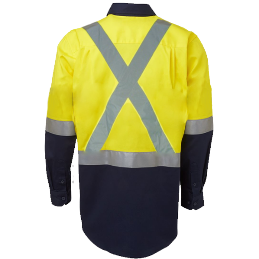 Picture of Cotton Drill Shirt Long Sleeve X Pattern Reflective Tape Yellow/Navy M