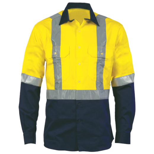 Picture of Cotton Drill Shirt Long Sleeve X Pattern Reflective Tape Yellow/Navy 4XL