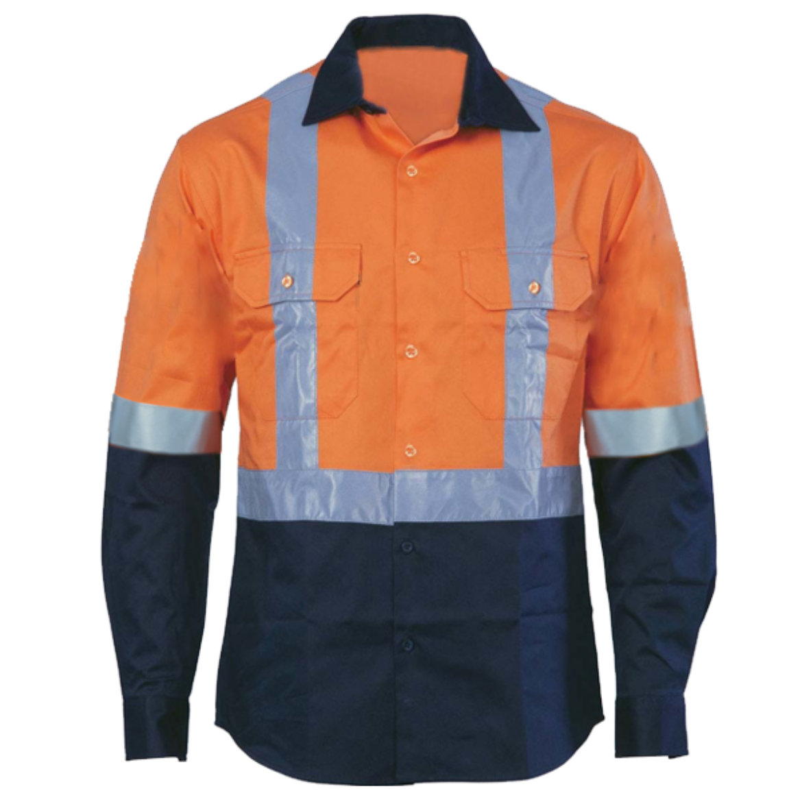 Picture of Cotton Drill Shirt Long Sleeve X Pattern Reflective Tape Orange/Navy XL