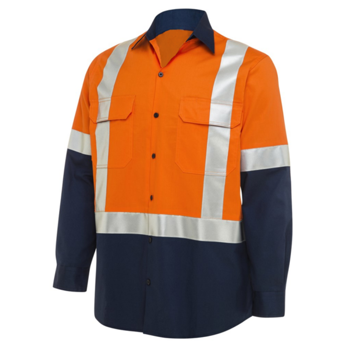Picture of Summer Weight Cotton Drill Koolflow Venting Long Sleeve H Pattern Reflective Tape Orange/Navy L