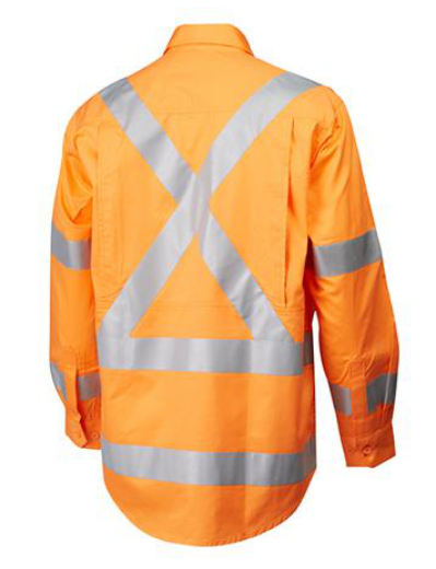 Picture of Cotton Drill Shirt Long Sleeve Closed front Gusset Sleeve Rail X Reflective Tape Orange XL