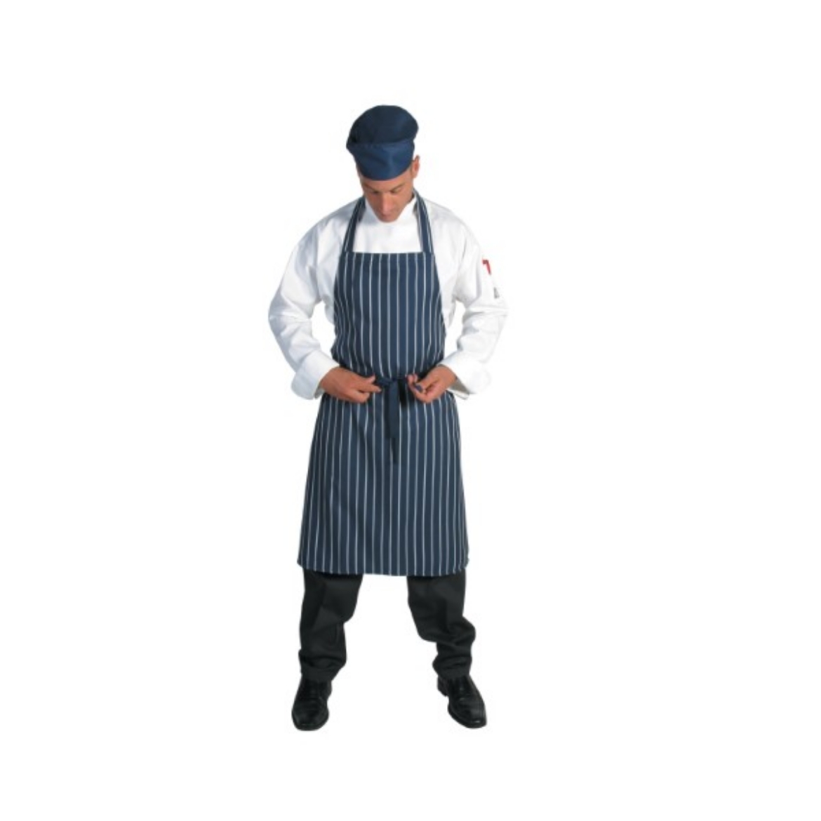 Picture of DNC Blue/White Pinstripe Bib Apron 65% Polyester 35% Cotton 80cm x 86cm