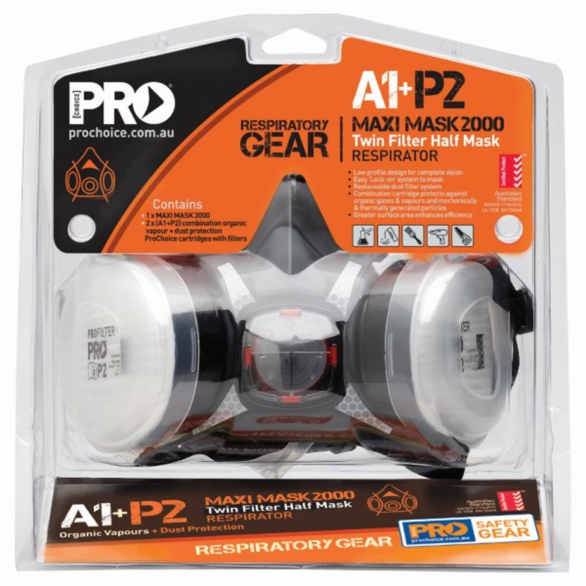 Picture of Pro-Choice Tradies Kit Contains: HMTPM Maxi Mask 2000 Half Mask Respirator & 1 Pair PCA1P2 Filters