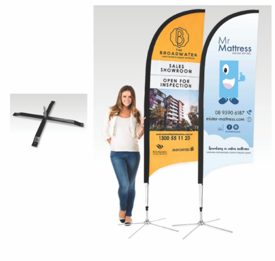 Picture of Bow Banner Small 2400mm H Cross Base Printed Double Sided
