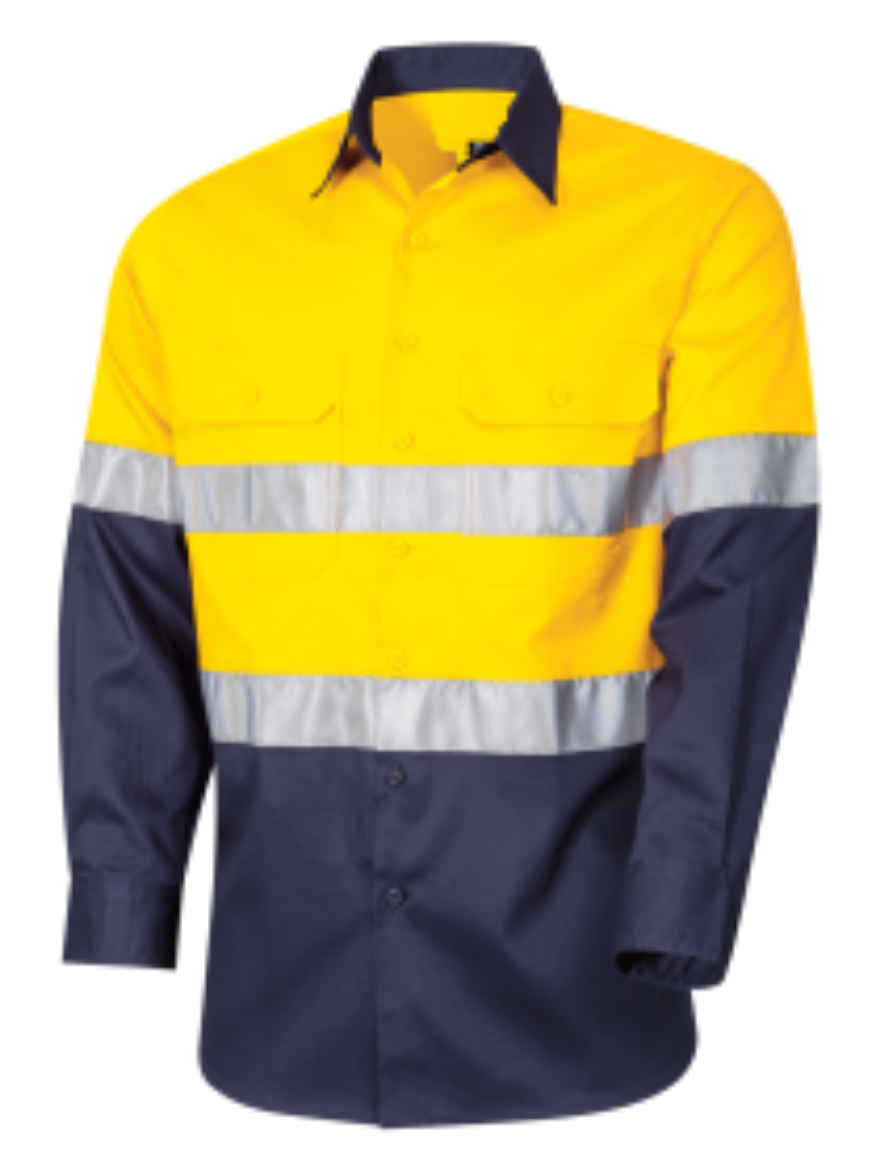 Picture of Cotton Drill Shirt Long Sleeve 2 Hoop Pattern Reflective Tape Yellow/Navy 3XL