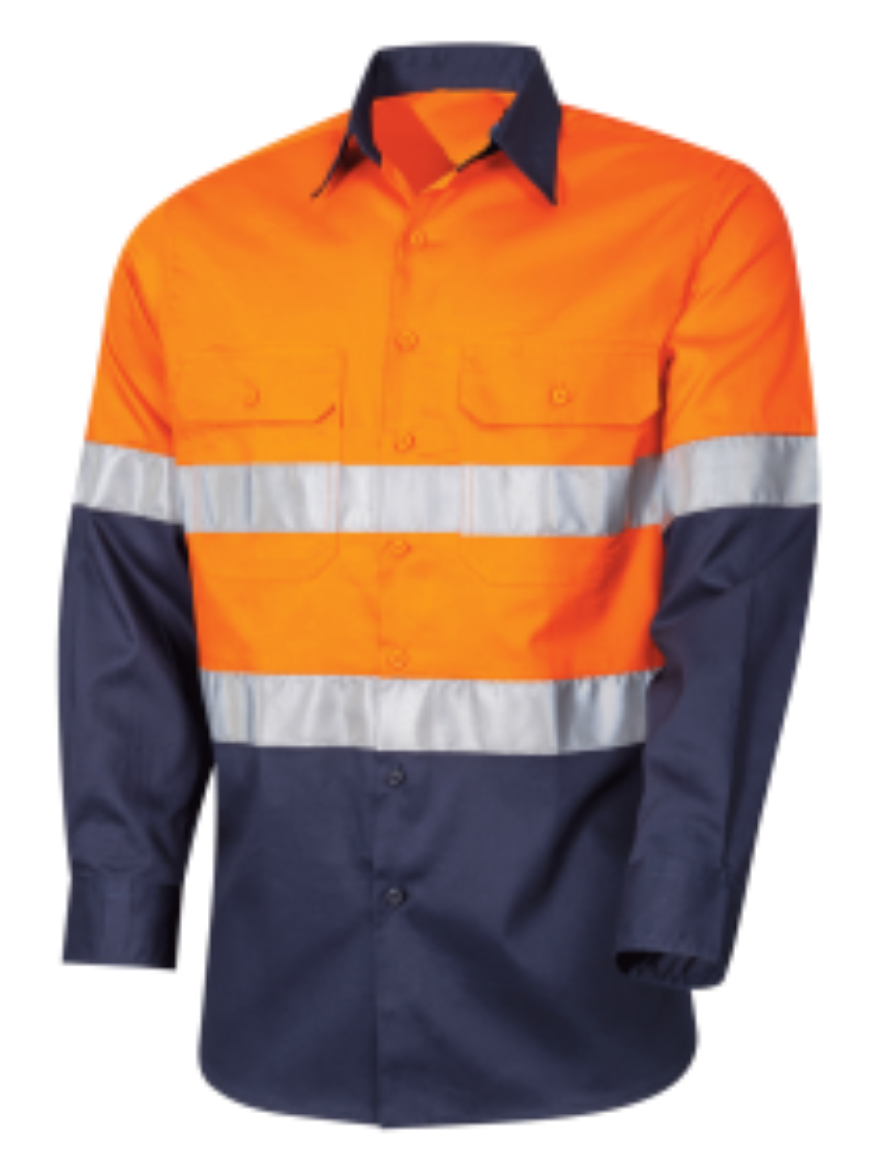 Picture of Cotton Drill Shirt Long Sleeve 2 Hoop Pattern Reflective Tape Orange/Navy XL