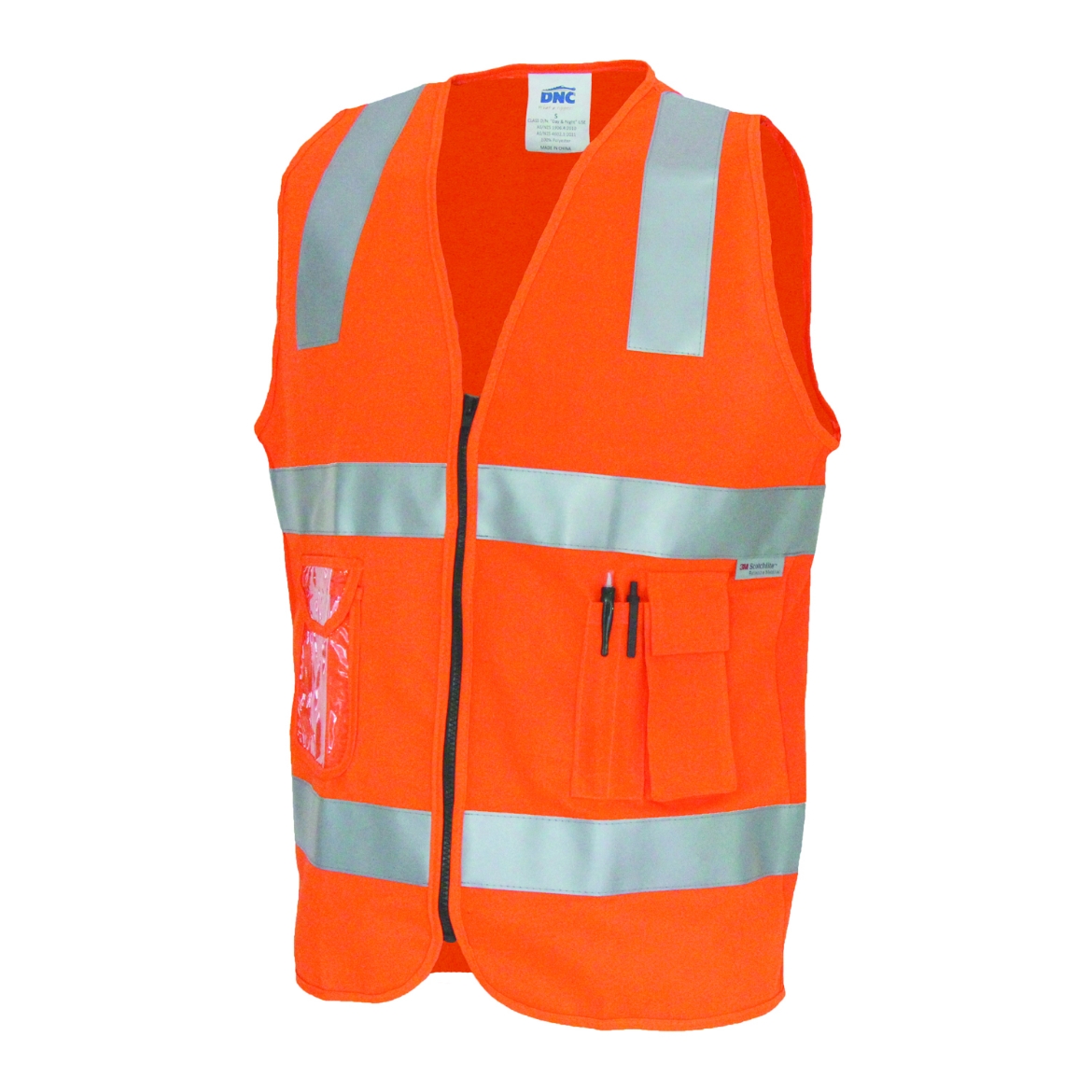 Picture of DNC Safety Vest ID Pocket Zip Front 100% Cotton Reflective Tape