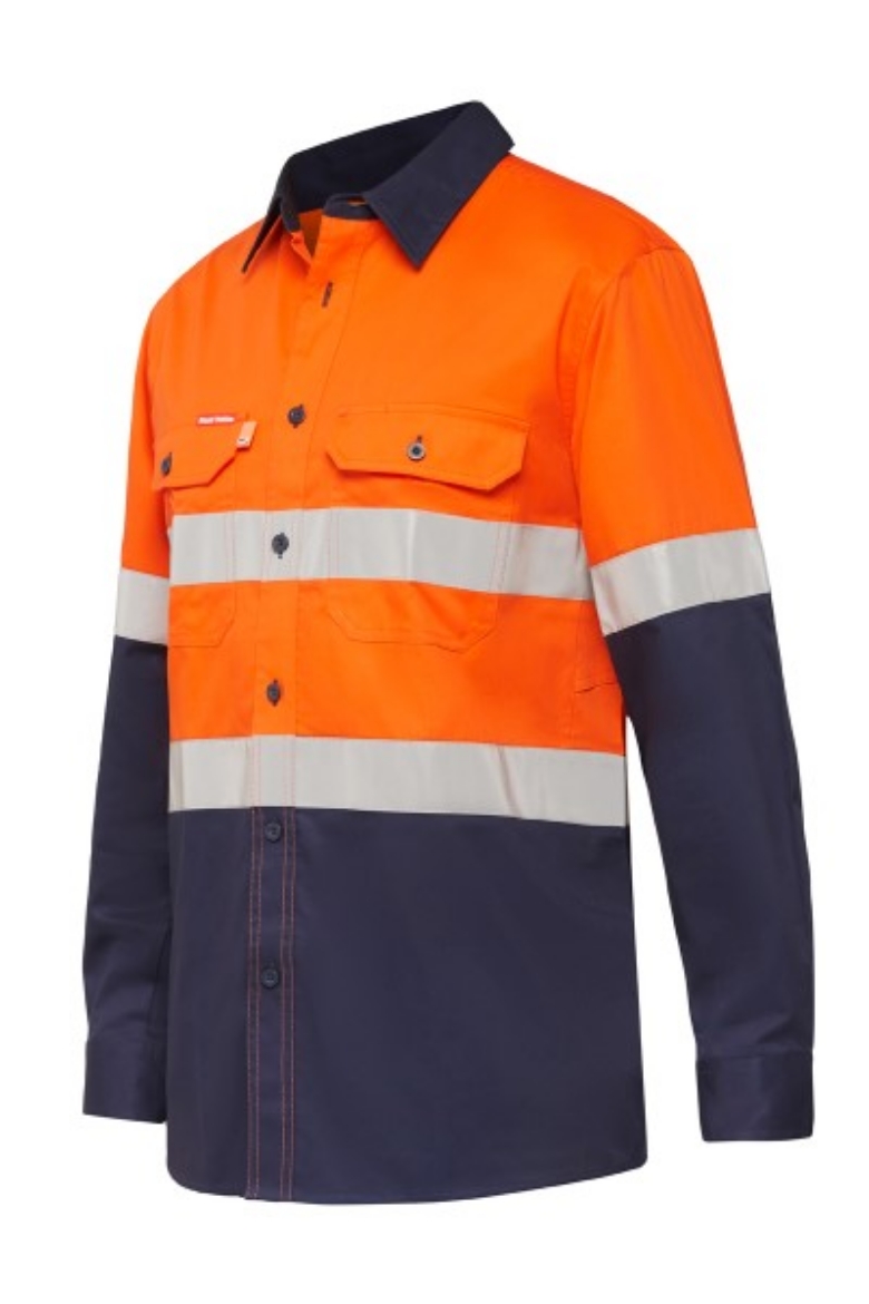 Picture of Hard Yakka Koolgear Cotton Twill Ventilated Shirt Long Sleeve with Reflective Tape