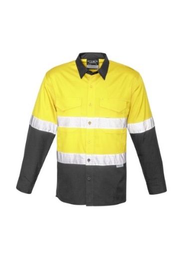 Picture of Syzmik Mens Hi Vis Spliced Rugged Shirt With 2 Ring Reflective Tape Long Sleeve