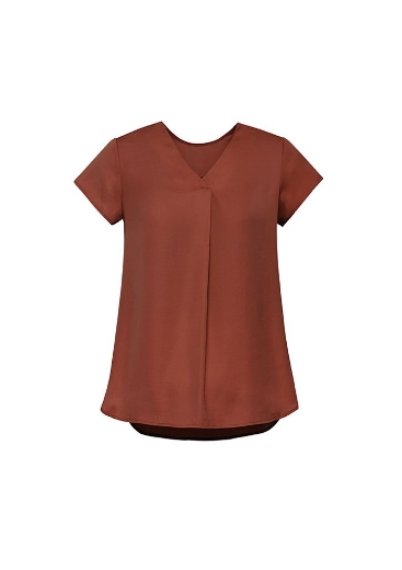 Picture of Biz Corporates Ladies Kayla Top Short Sleeve V Neck Pleat