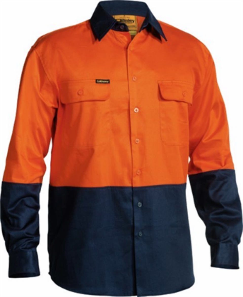 Picture of Bisley Long Sleeve Hi Vis 2 Tone Cotton Drill Shirt