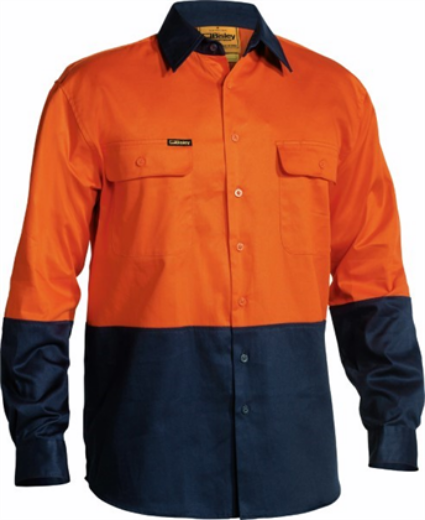 Picture of Bisley Long Sleeve Hi Vis 2 Tone Cotton Drill Shirt