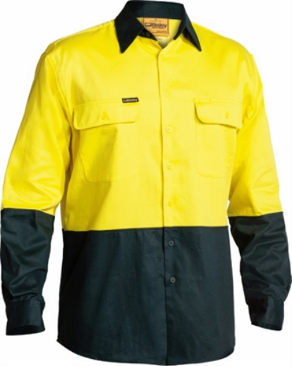 Picture of Bisley Long Sleeve Hi Vis 2 Tone Cotton Drill Shirt