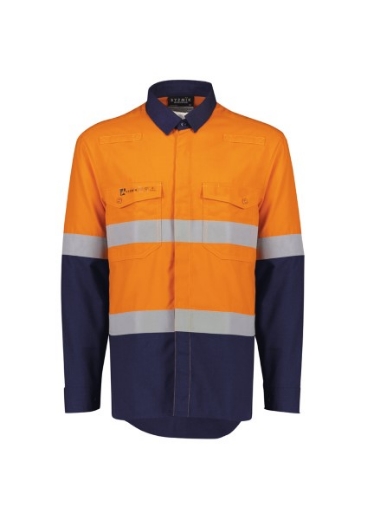 Picture of Syzmik Mens Orange Flame Lightweight Ripstop Spliced Shirt- Hoop Taped