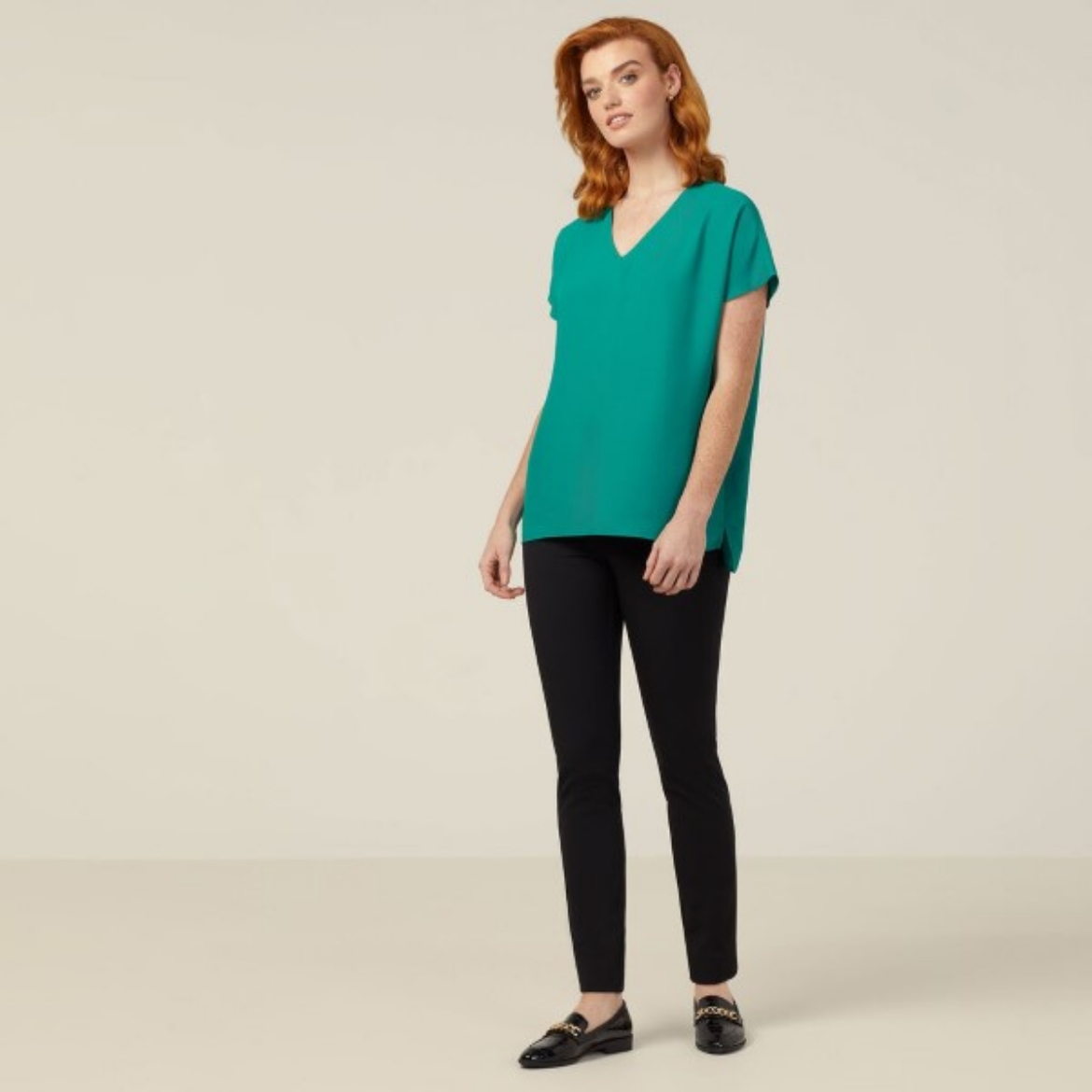 Picture of NNT Ladies French Georgette Short Sleeve V-Neck Top