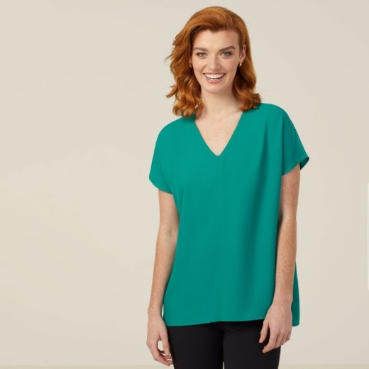Picture of NNT Ladies French Georgette Short Sleeve V-Neck Top