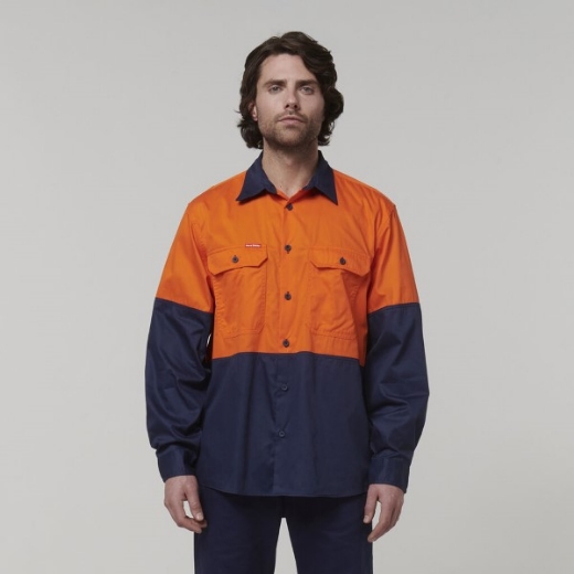 Picture of Hard Yakka Core Hi-Vis Long Sleeve 2 Tone Vented Cotton Shirt