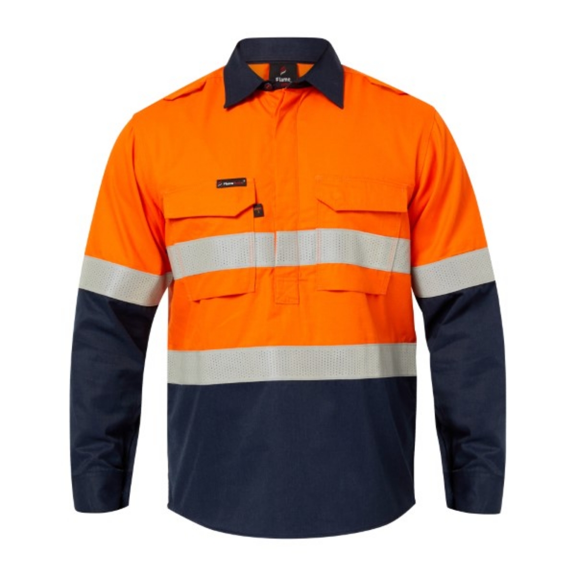 Picture of Flame Buster ARC Flash Shirt Closed Front with Perforated Reflective Tape HRC 2 ATPV 8+ cal/cm2