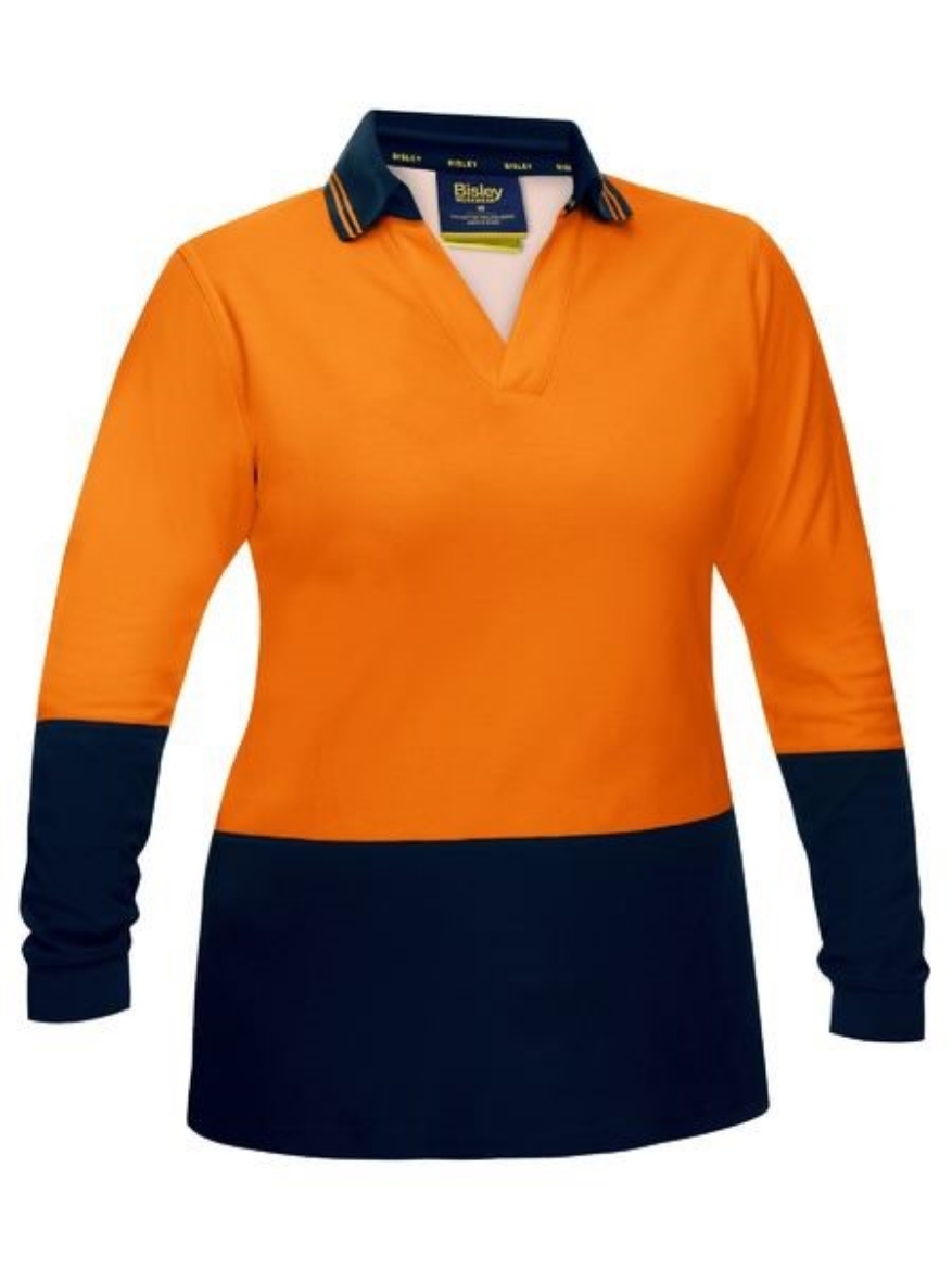 Picture of Bisley Ladies Hi Vis V-Neck Polo Shirt Long Sleeve