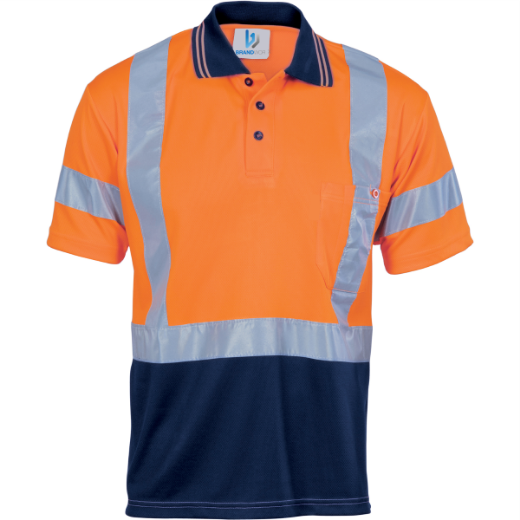 Picture of Polo Shirt Short Sleeve Polyester Micromesh with X Pattern Reflective Tape 2 Tone