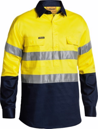 Picture of Bisley Cotton Drill Shirt Closed Front with 2 Ring Pattern Reflective Tape