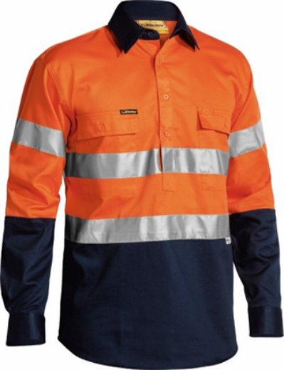 Picture of Bisley Cotton Drill Shirt Closed Front with 2 Ring Pattern Reflective Tape