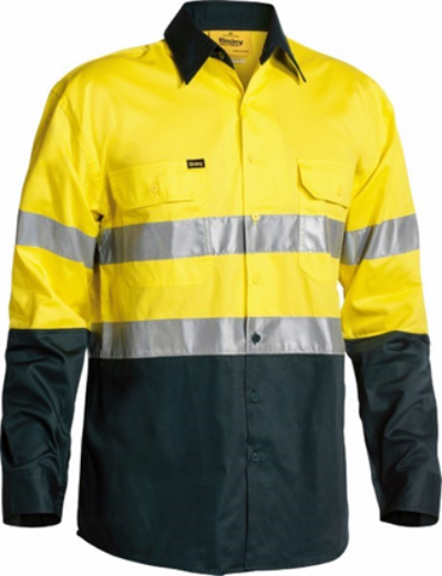 Picture of Bisley Cotton Drill Shirt Lightweight Long Sleeve with Gussetts 2 Ring Pattern Reflective Tape