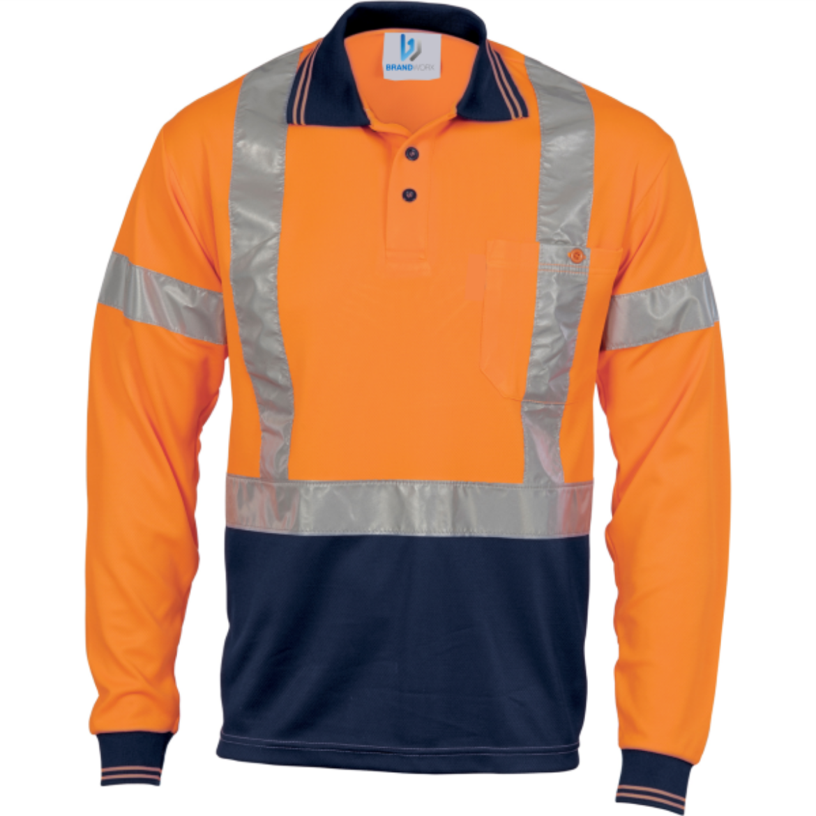 Picture of Polo Shirt Long Sleeve Polyester Micromesh with X Pattern Reflective Tape 2 Tone