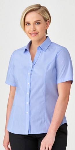 Picture of City Collection Ladies City Stretch Pinfeather Shirt Short Sleeve