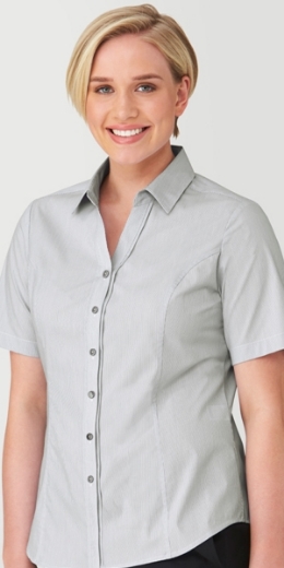 Picture of City Collection Ladies City Stretch Pinfeather Shirt Short Sleeve