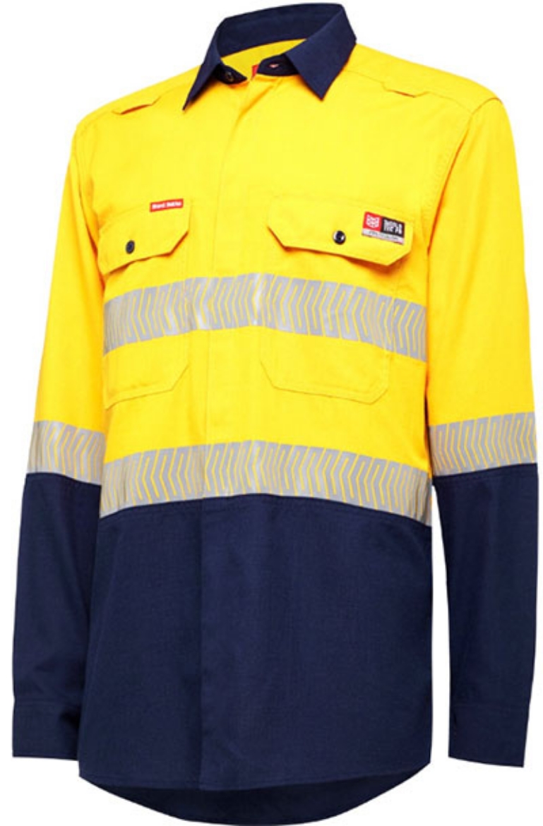 Picture of Hard Yakka Shildtec Lenzing FR Open front  Shirt Long Sleeve with Segmented FR Reflective Tape