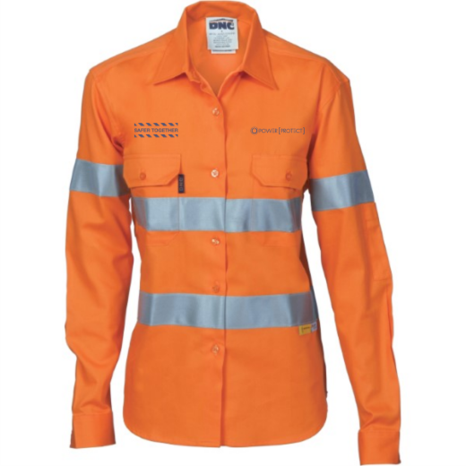 Picture of DNC Ladies Cotton Drill Lightweight Cool-Breeze Shirt Long Sleeve with Reflective Tape