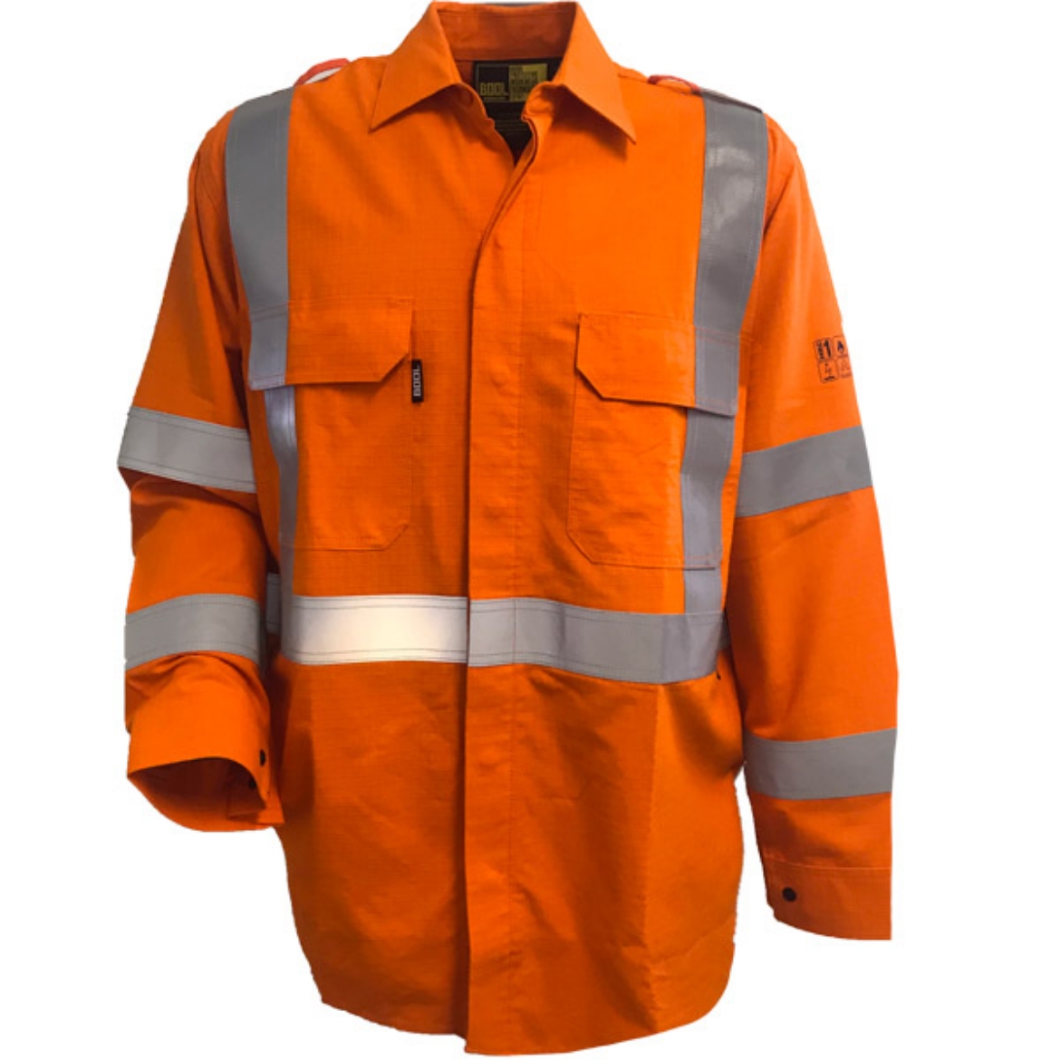 Picture of Parvotex® Inherent Fire Retardant L/S Shirt with Loxy® FR Reflective Tape in Biomotion X-Pattern Design, Nylon Stud Closure. Rated to PPE 1 - 5.9 cal/cm2