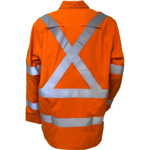 Picture of Parvotex® Inherent Fire Retardant L/S Shirt with Loxy® FR Reflective Tape in Biomotion X-Pattern Design, Nylon Stud Closure. Rated to PPE 1 - 5.9 cal/cm2