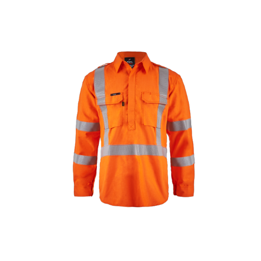 Picture of Flame Buster ARC Flash Shirt Closed Front with X Pattern Reflective Tape HRC 2 ATPV 9cal/cm2