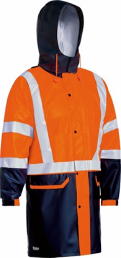 Picture of Bisley Hi Vis Stretch PU Rain Coat Waterproof with Reflective Tape