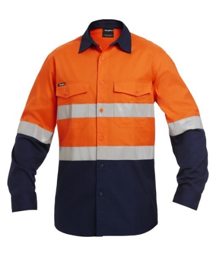 Picture of King Gee Workcool 2 Shirt Cotton Drill RT1 Reflective Tape 2 Tone