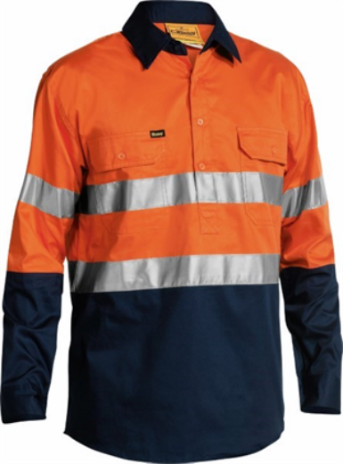 Picture of Bisley Cotton Drill Shirt Lightweight Closed Front Long Sleeve with Reflective Tape