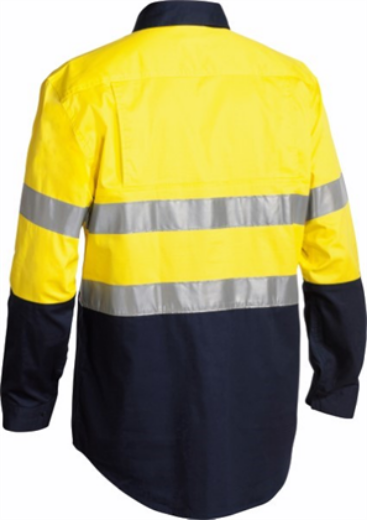 Picture of Bisley Cotton Drill Shirt Lightweight Closed Front Long Sleeve with Reflective Tape