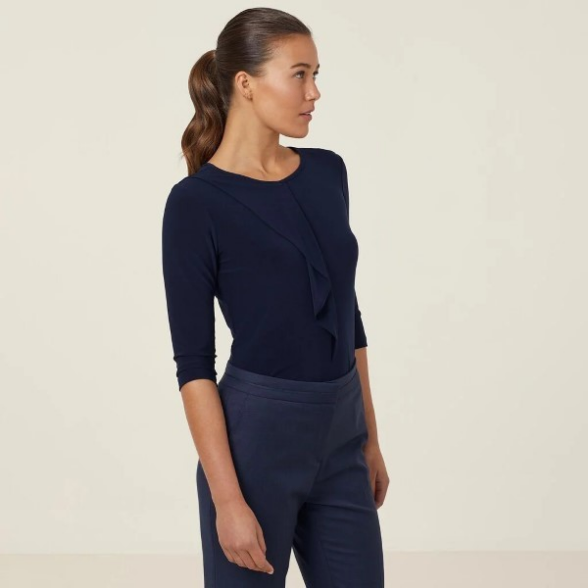 Picture of NNT Ladies Soft Jersey 3/4 Round Neck Top with Drape Detail