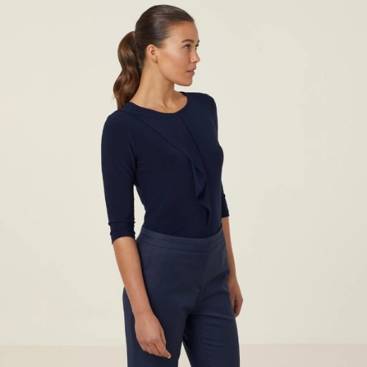 Picture of NNT Ladies Soft Jersey 3/4 Round Neck Top with Drape Detail