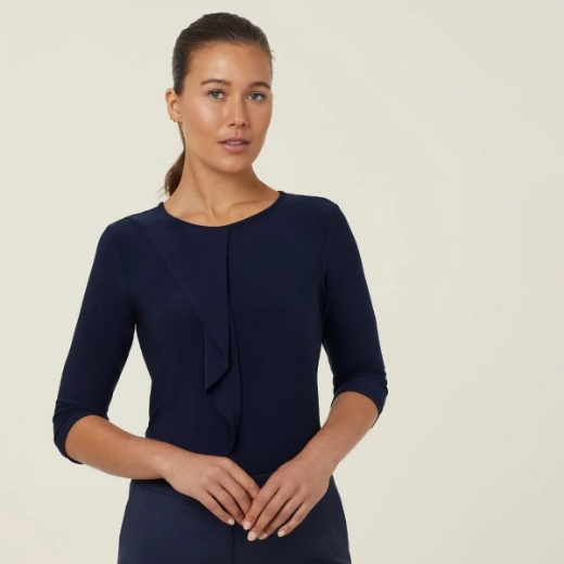 Picture of NNT Ladies Soft Jersey 3/4 Round Neck Top with Drape Detail