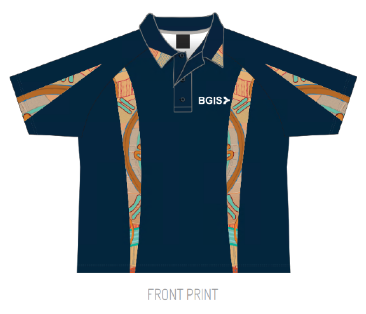 Picture of BGIS Mens Navy Indigenous Design Sublimated Polo Shirts