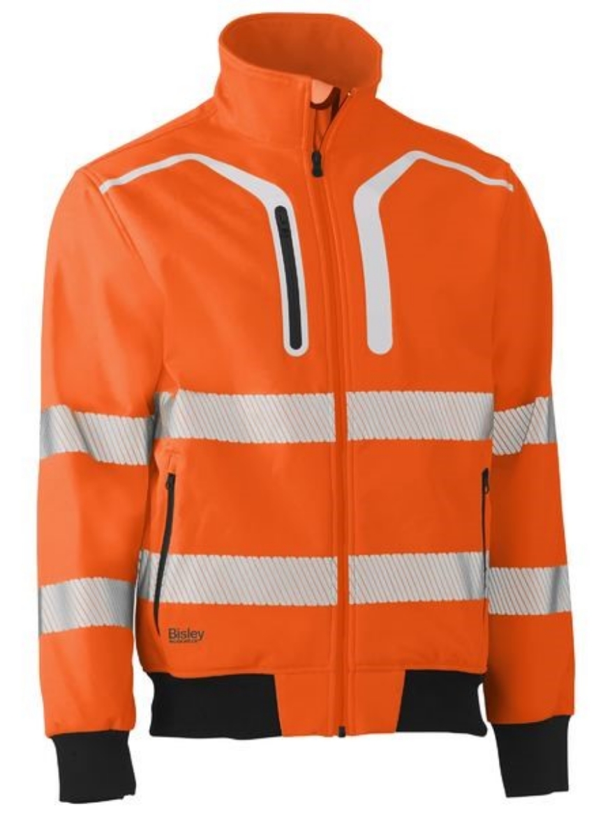 Picture of Bisley Hi Vis Soft Shell Bomber Jacket with Segmented Reflective Tape