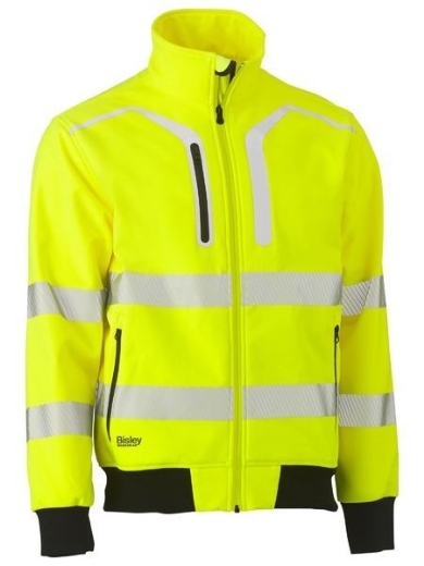 Picture of Bisley Hi Vis Soft Shell Bomber Jacket with Segmented Reflective Tape