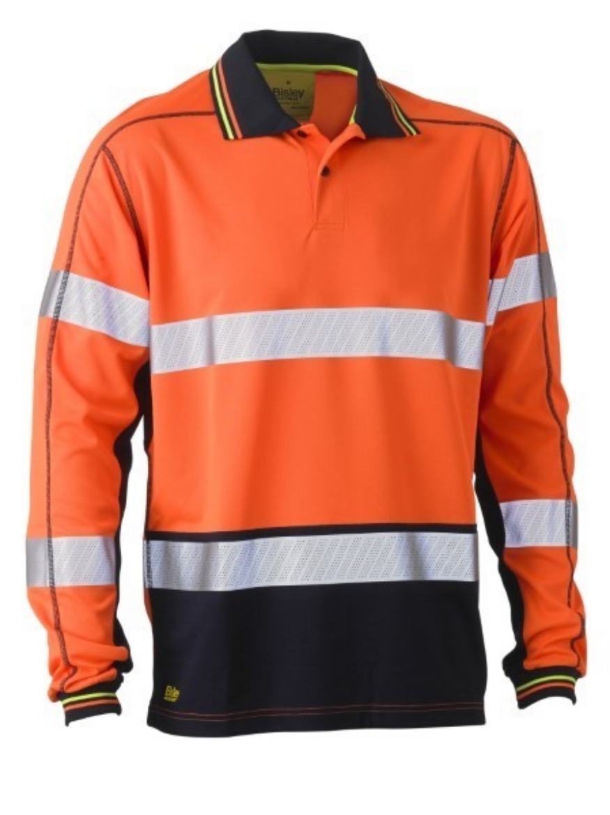 Picture of Bisley Polo Shirt Long Sleeve 100% Polyester Mesh Including Perforated Reflective Tape